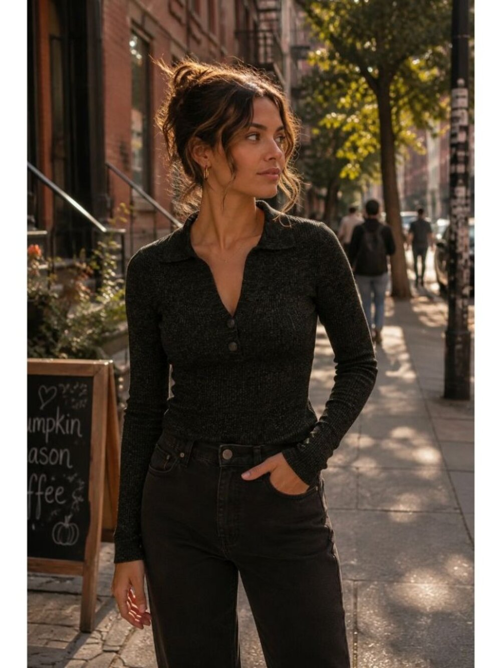 Essentiel Antwerp Khaki and Black Melange Ribbed Knit Sweater S Dark Academia
